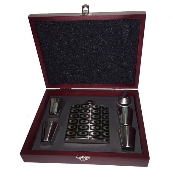 KuzmarK 6 oz. Stainless Steel Flask Set in Rose Wood Presentation Box -  Speaker Speakers