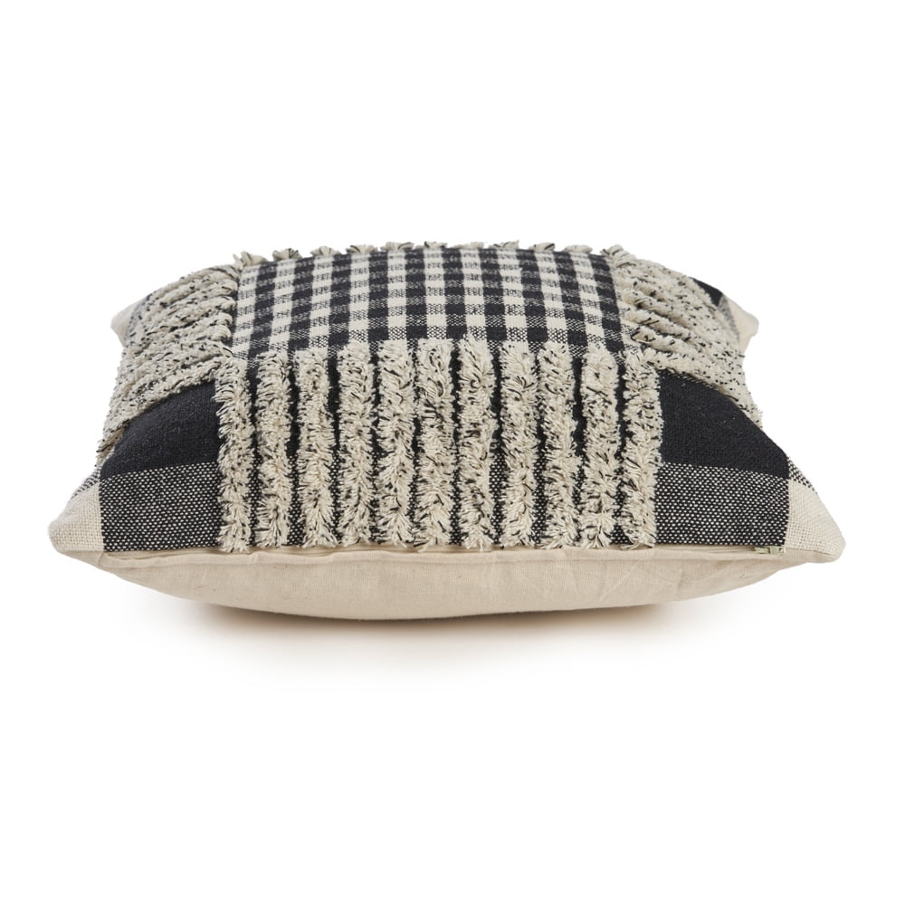 LR Home Elton Plaid Transitional Cotton Throw Pillows, Black/Ivory, 18" x 18", Set of 2