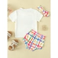 thumbnail image 3 of Suealasg Baby Girls 3Pcs Easter Clothes 6M 12M 18M 24M Short Sleeve Tops + Plaid Shorts + Headband Set Infant Girl Summer Outfits Set, 3 of 9
