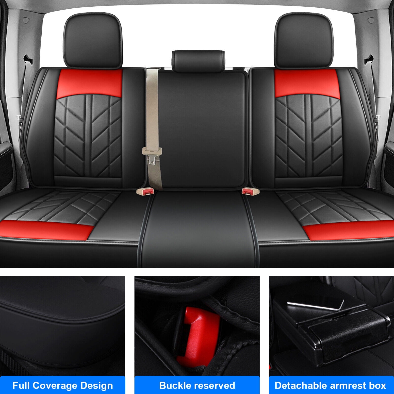 Car Seat Covers Fit for Dodge Ram 1500/2500/3500 2009-2023 Truck PU Leather Front Rear Full Set Black+Red