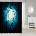 thumbnail image 2 of Manfei Underwater Shark Shower Curtain 72Wx72L, Deep Ocean Animal Bathroom Curtain, Teal Blue, 2 of 5