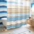 thumbnail image 5 of No Hook Shower Curtain with Built-in Rings - Farmhouse Vintage Washable Waterproof Fabric Bathroom Curtains for Hotel,Rentals, 72 X 78 Inch Long , Wood Texture Blue Beige Brown, 5 of 9