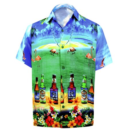 - Hawaiian Shirt Mens Beach Aloha Camp Party Casual Holiday Tropical Shirt Beer Bottle 3D HD Print