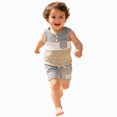 thumbnail image 4 of Cute Baby Boy Clothes Summer Contrast Color Sleeveless Tops Elastic Waist Shorts Toddler Outfits Cute Set Workout Outfits Grey 2-3 Years, 4 of 8