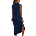 thumbnail image 5 of Vacation Dresses for Women Button Up Collared Shirt Dress with Pocket Solid Color Sleeveless Maxi Dress Summer Beach Split Dresses, 5 of 7