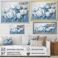 thumbnail image 4 of Designart "Blue-White Tulip Artistry I" Tulips Floater Framed Wall Art Living Room, 4 of 5