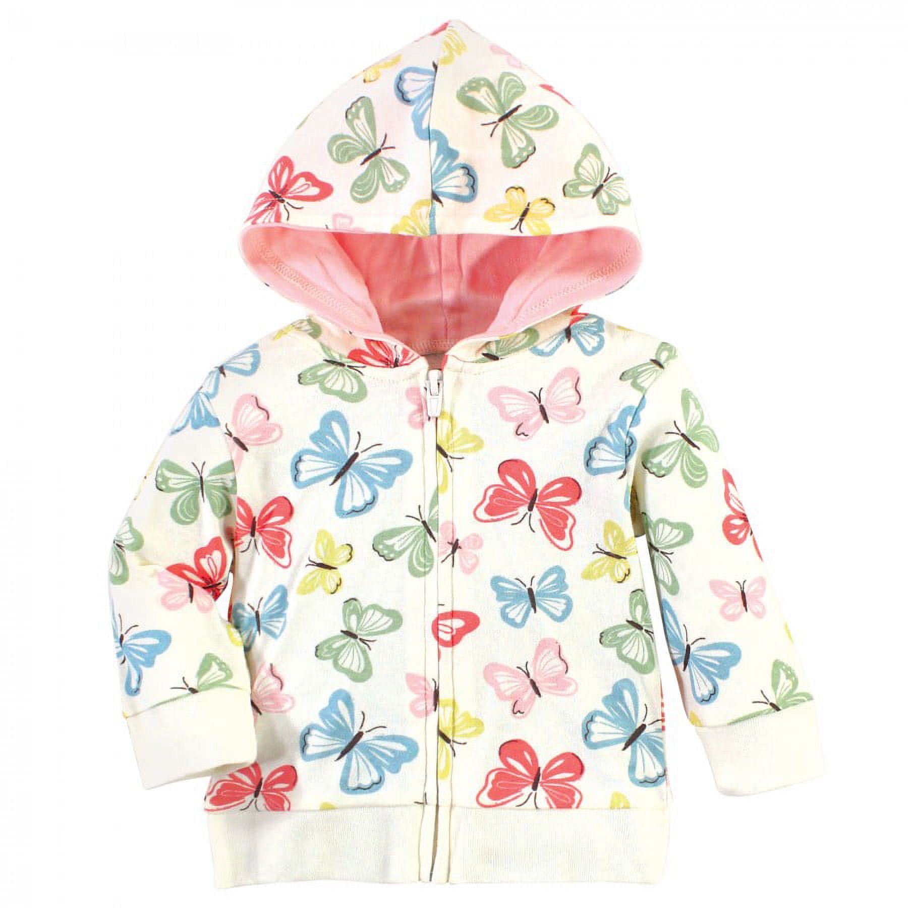 Touched by Nature Baby and Toddler Girl Organic Cotton Hoodie, Bodysuit or Tee Top, and Pant, Butterflies Toddler, 4 Toddler