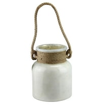 9.5" Antique White Mercury Glass Hurricane Lantern with Rope