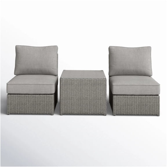 JERFIT 3-Piece Outdoor Patio Set with Cushions, Fully Assembled Grey Rattan Sofa Set for 2 with Glass Coffee Table