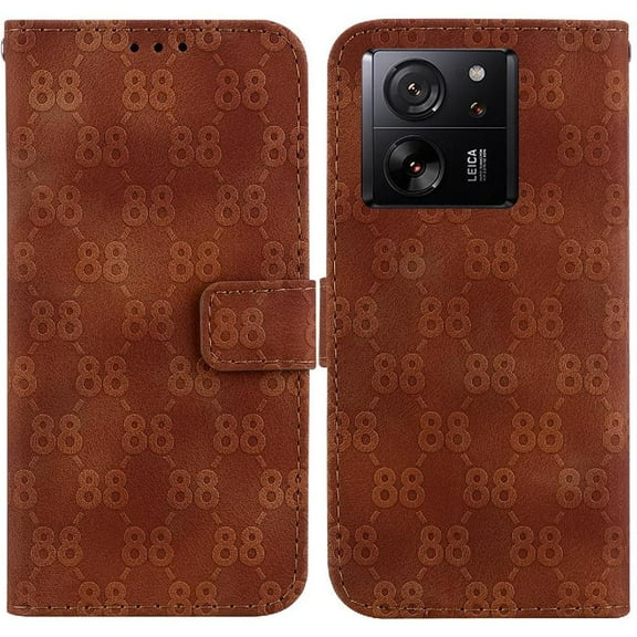 Phone Case for Xiaomi 13T/13T Pro Kickstand Double 8 Embossed Wallet Cover PU Leather Card Holder