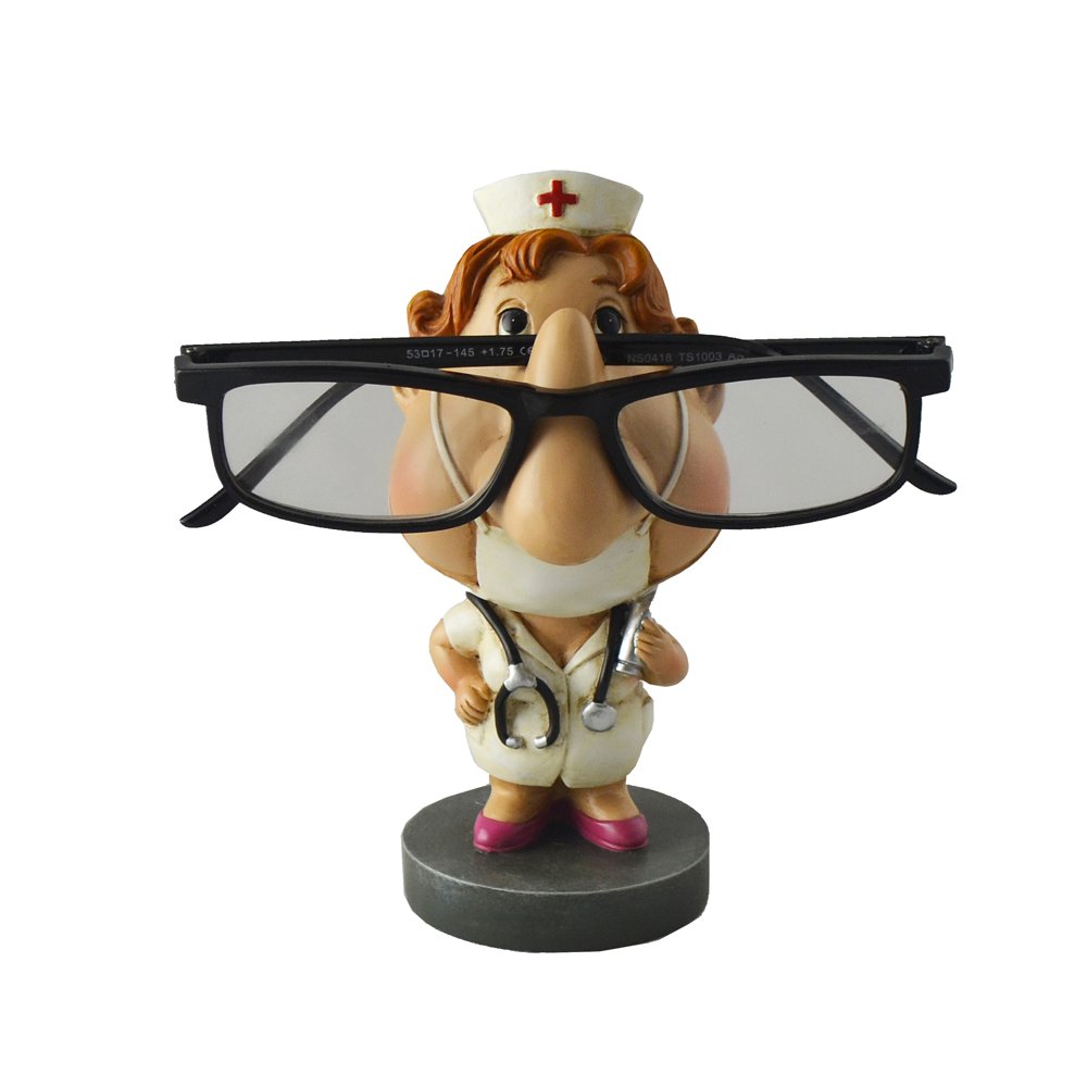 Nurse Wearing White Uniform Eyeglass Holder, Funny Tabletop Figurine