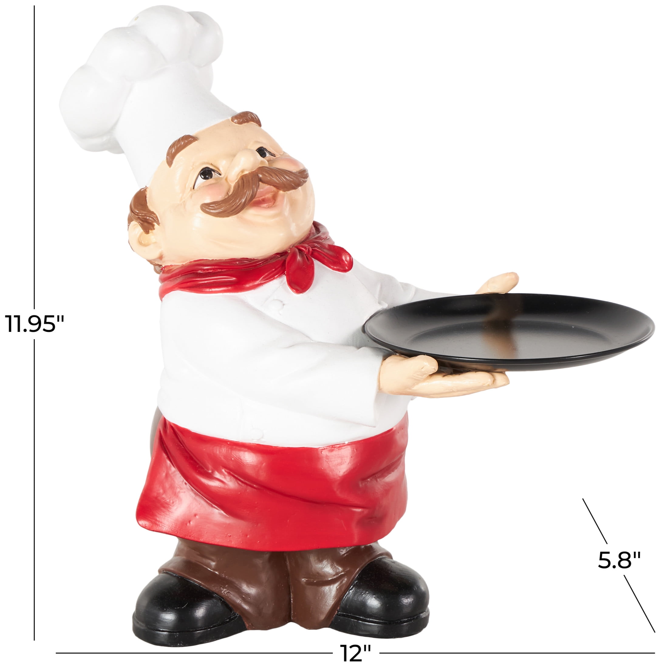 12" x 12" White Polystone Kitchen Decorative Figurine Chef Sculpture with Black Tray, by DecMode