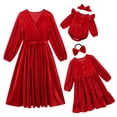 thumbnail image 3 of FYMNSI Christmas Outfits for Women Girls Fall Mommy and Me Velvet Matching Xmas Dress Romper Red 3-6 Months, 3 of 11