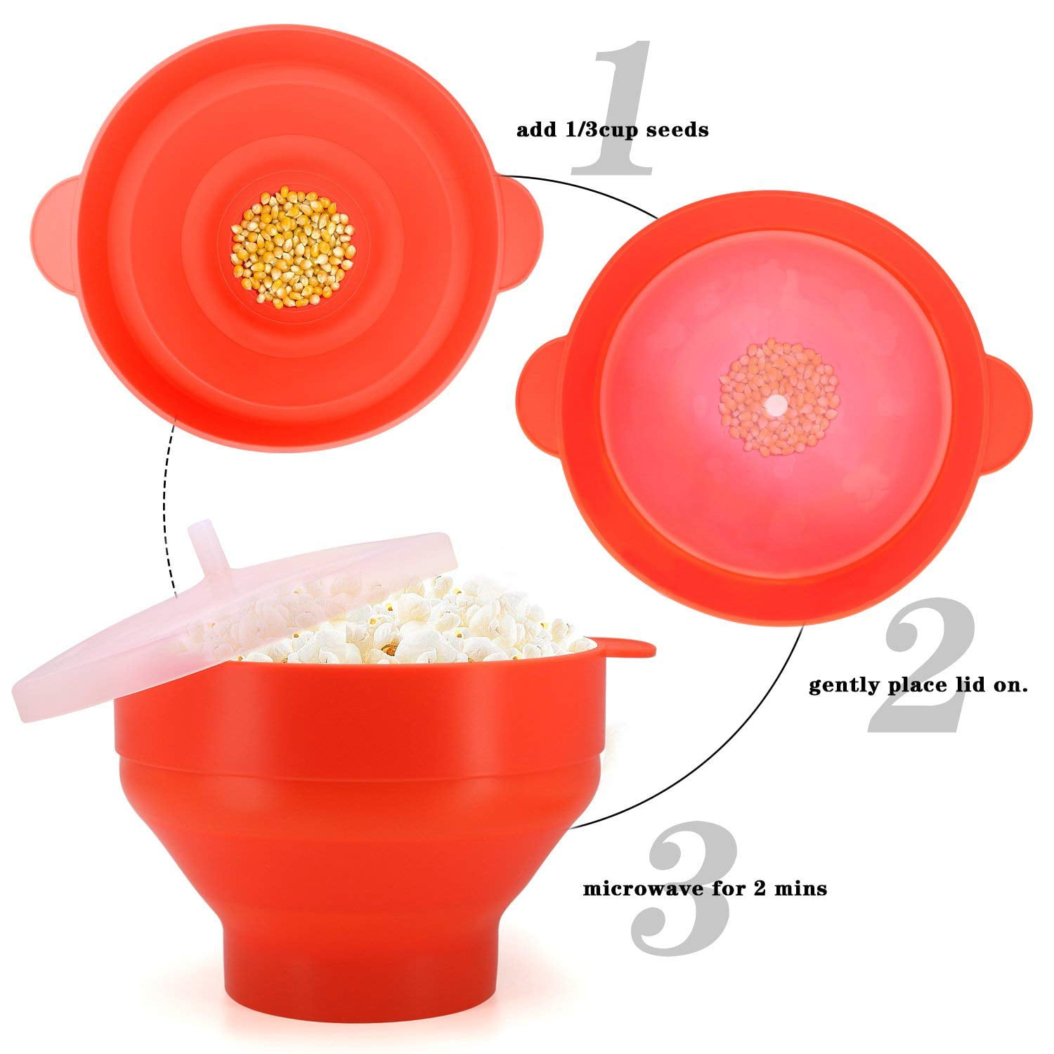 Microwave Popcorn Maker,CHENKEE Silicone Microwave Hot Air Popcorn Popper Collapsible Bowl High Temperature Resistance with Lid and Handles for Home & Kitchen Movie Camping Party 