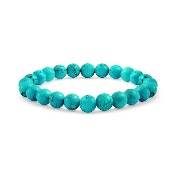 Semi Précieux Stabilisé Turquoise Rond Perle 8MM Bracelet Extensible pour les Femmes Hommes Adolescent Unisexe Simple Brin Empilable