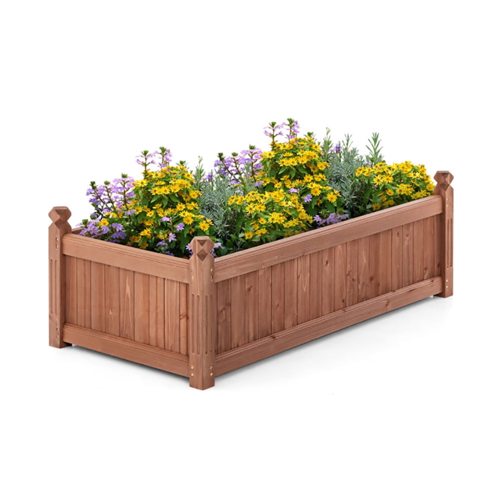 Spaco 46 x 24 x 16 Inch Rectangular Planter Box with Drainage Holes for Backyard Garden Lawn-Brown, Outdoor Elevated Flower Box for Backyard/Patio/Gardener