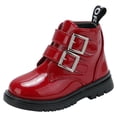 thumbnail image 2 of Girls Cute Ankle Boots PU Leather Buckle Closure Dress Booties Trendy Simple Design Low Heel Soft Sole Shoes Wine 13 Little Kids, 2 of 7
