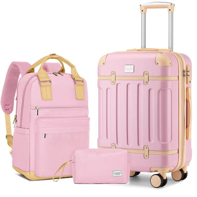 Set de equipaje LARVENDER de 3 piezas expandible con cierre TSA, rosa