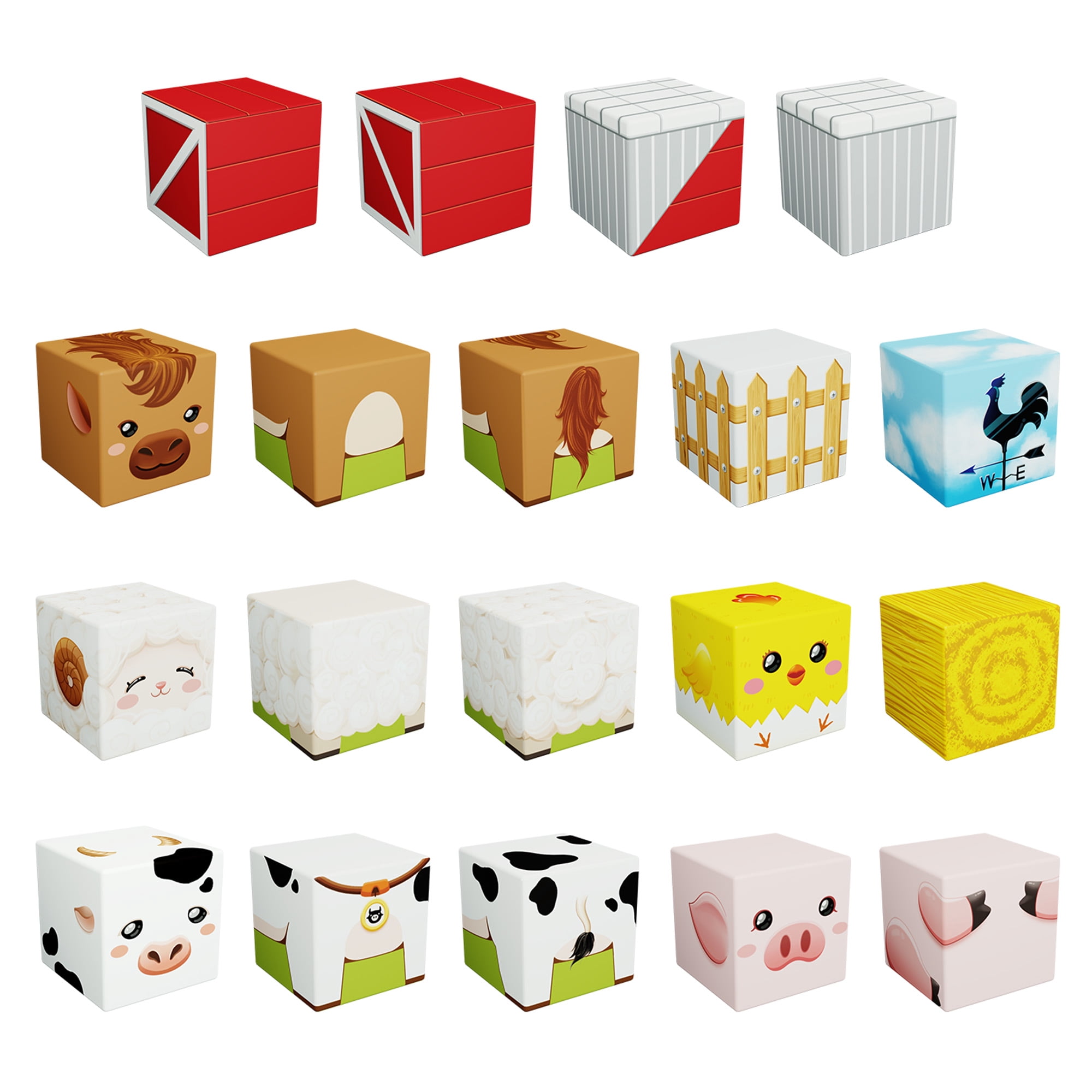 PicassoTiles 72PCS Farm House Magnetic Cube Set, Mix & Match Building Blocks with 5 Character Action Figures, STEM Educational Sensory Toy for Kids 3+