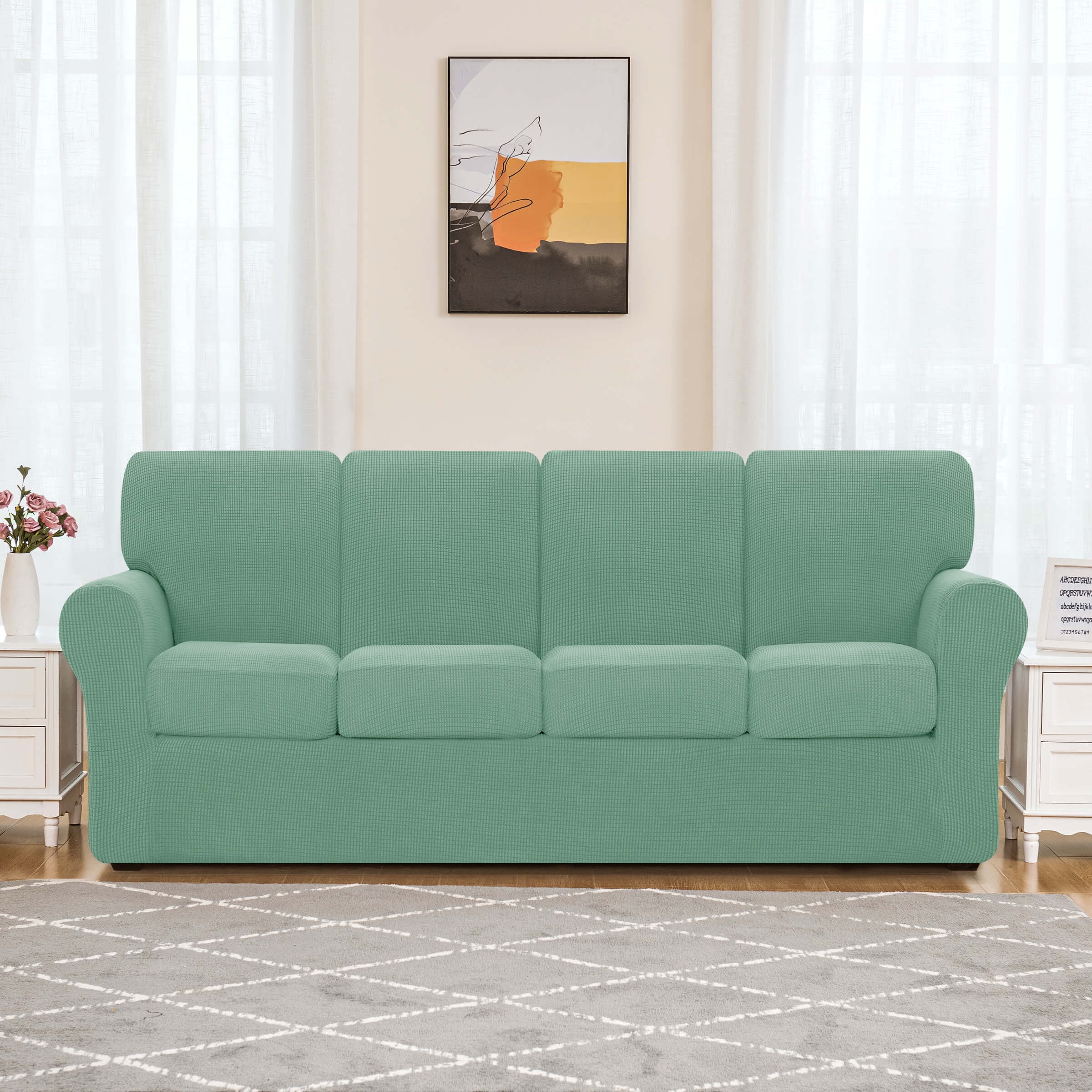 Subrtex Sofa Slipcover Sets 9 Pieces Stretch Couch Cover Backrest Cushion Covers (Oversized Sofa, Dark Cyan)