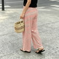 thumbnail image 5 of Kvture Women's Striped Wide Leg Yoga Pants High Waist Loose Fit Sweatpants Baggy Drawstring Casual Lounge Flared Joggers Red Pant L, 5 of 5