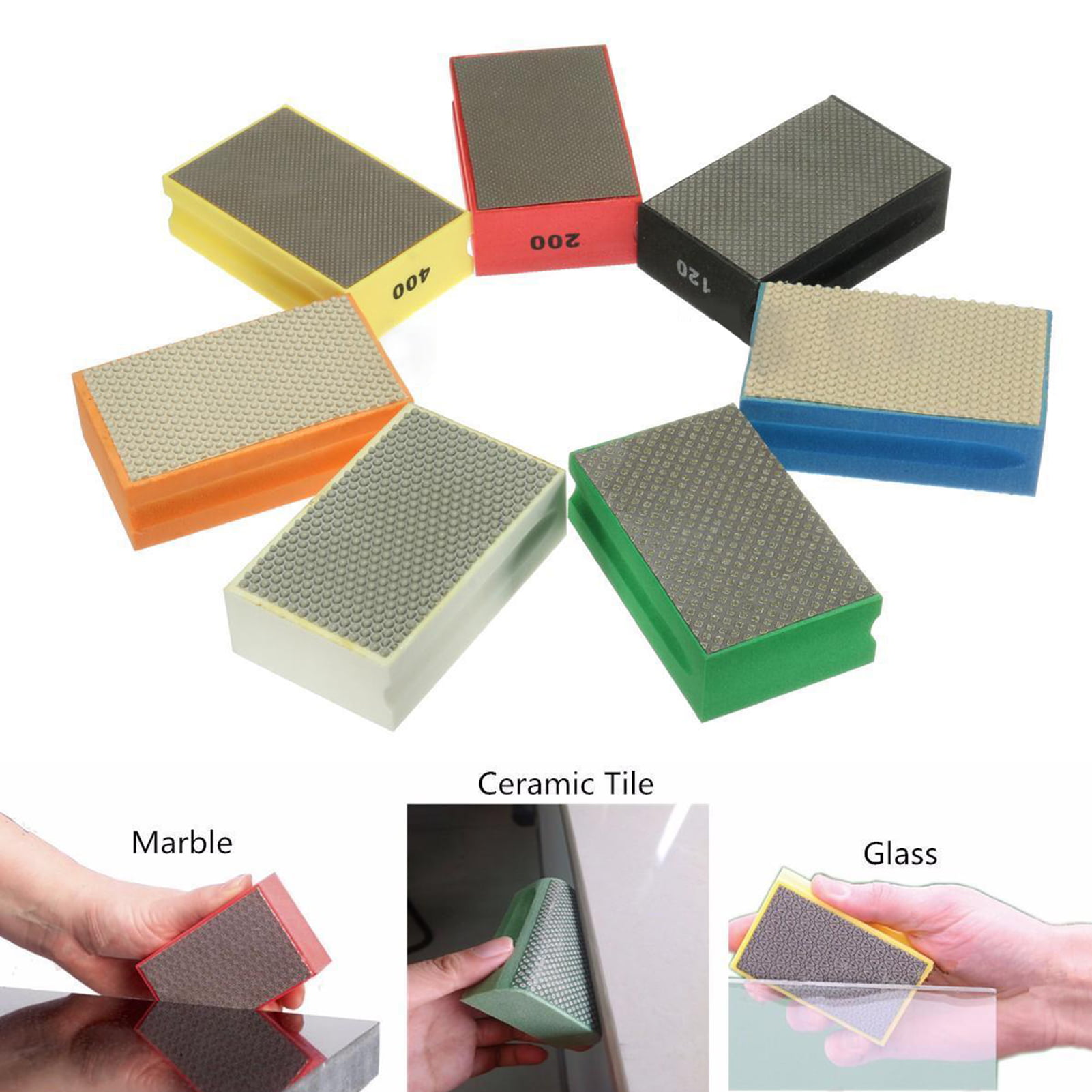 US Diamond Glass Polishing Hand Pad Block For Granite Marble Stone 60-3000 Grit 