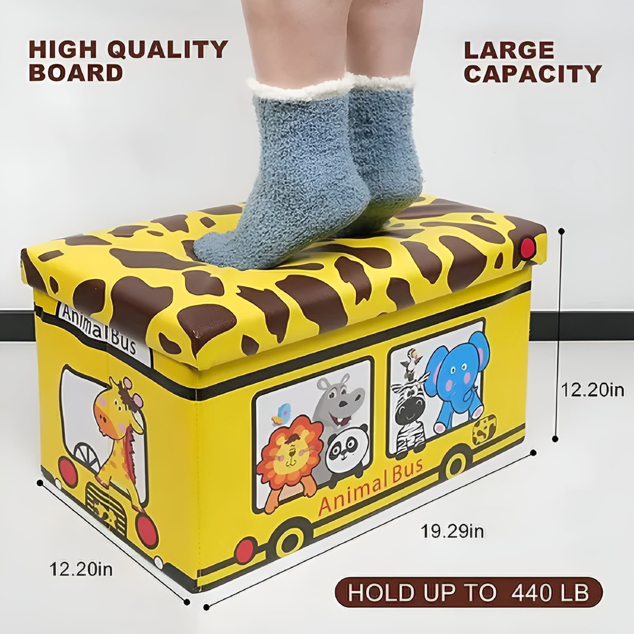 XIBUFE Toy Storage Chest Kids Toy Box, Storage for Kids Toys Children Storage Chest & Bench with Flip Top Lid (Animal Bus)
