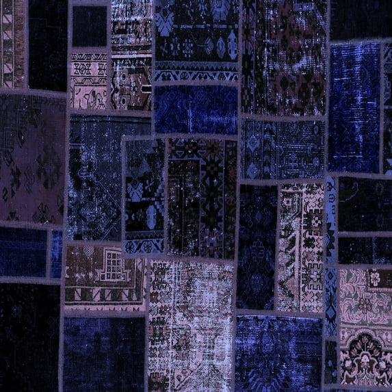 Ahgly Company Indoor Square Patchwork Blue Transitional Area Rugs, 7' Square