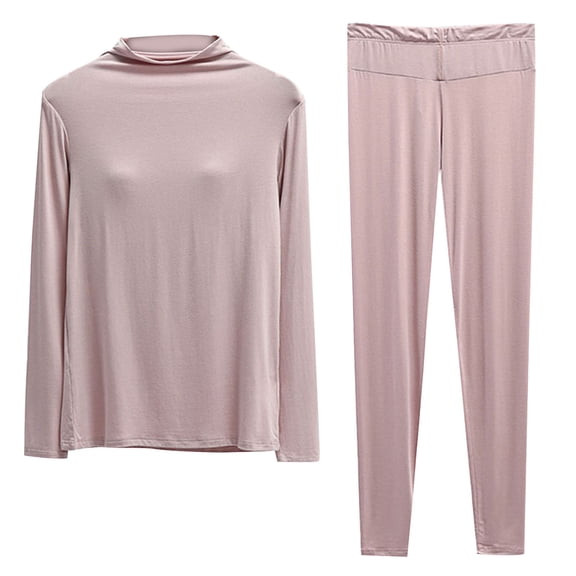 Riecok 2 Piece Pajama Set for Women Long Sleeve Tops and with Padded Pants Solid Warm Fuzzy Sleepwear