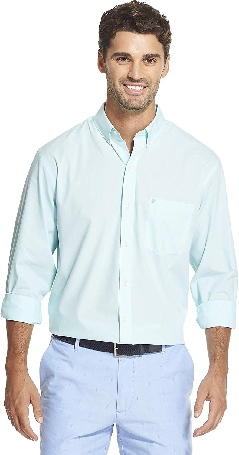 IZOD Mens Button Down Long Sleeve Stretch Performance Solid Shirt