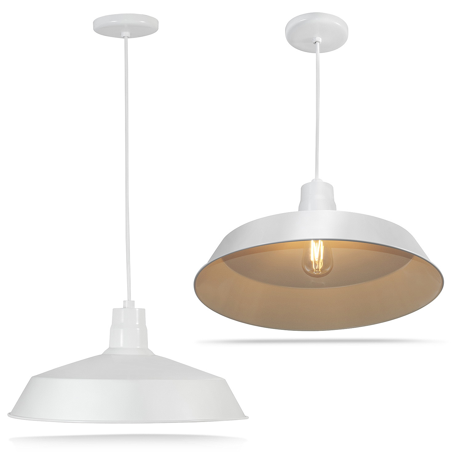 17inch Industrial White Pendant Barn Light Fixture with 10ft Adjustable Cord, CeilingMounted