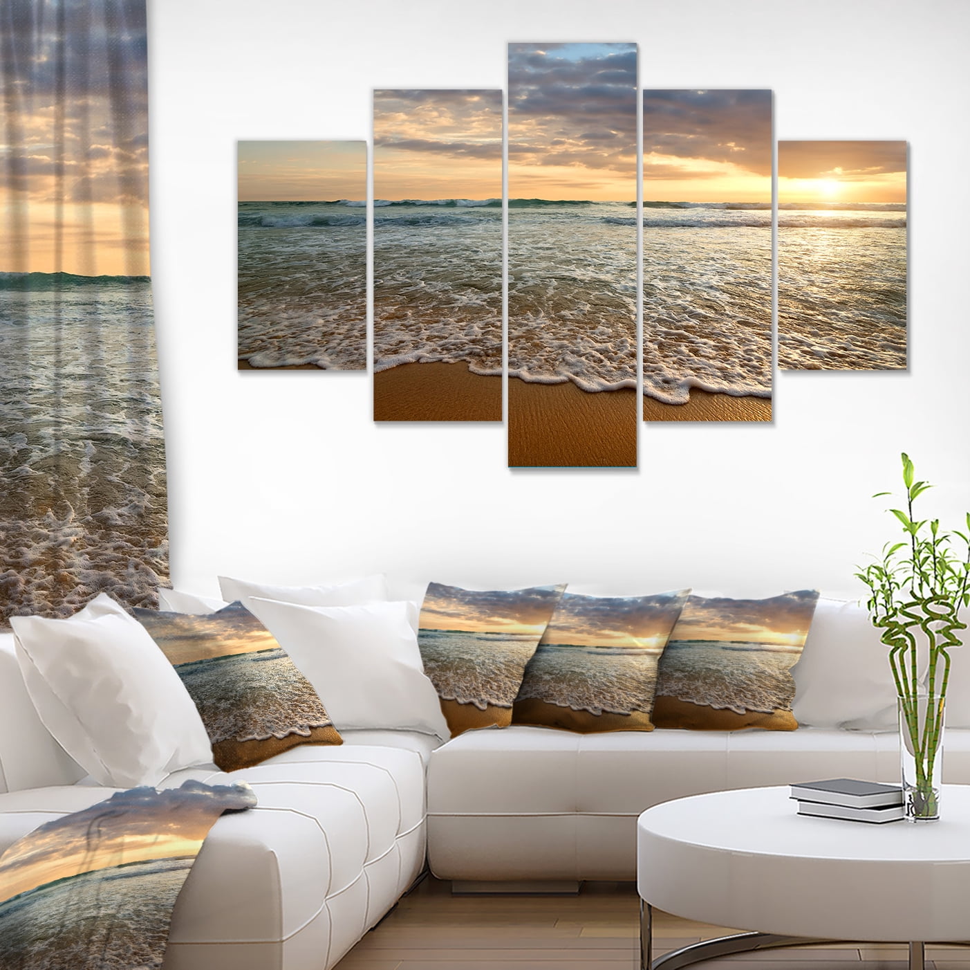 Designart 'Bright Cloudy Sunset in Calm Ocean ' Seashore Canvas Art Print