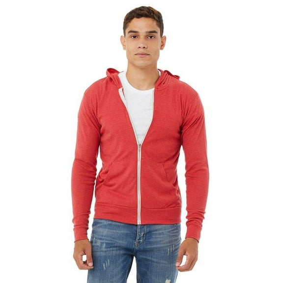 Unisex Triblend Full-Zip Lightweight Hoodie - RED TRIBLEND - XL