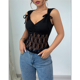 thumbnail image 5 of Tops de Encaje para Mujer, Camisola con Cuello en V, Sin Mangas, Estilo Y2K, para Salir, A . Negro S, 5 of 10