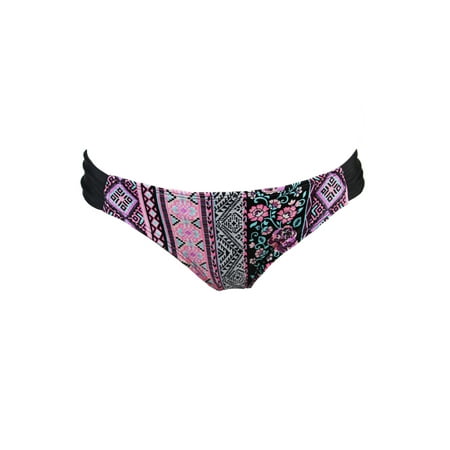 Hula Honey Coral Multi Printed Tab-Side Hipster Bikini Bottom S