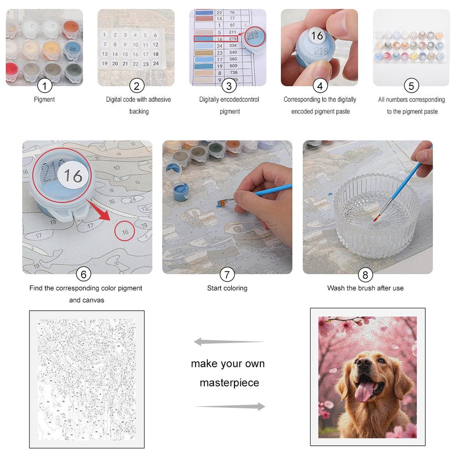 Paint By Numbers Kit for Adults Beginner - DIY Golden Retriever Cherry Blossoms Canvas Painting Kits for Adults, Frameless Paint By Number for Adults for Home Wall Decor 16x20 Inch