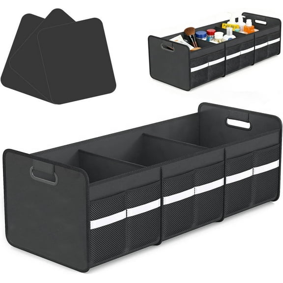 110L Extra Large Collapsible Car Trunk Organizer ,3-Compartment SUV Storage,6 Mesh Pocket,Storage Box with 3 Removable Dividers, Portable Trunk Organizer for Groceries, Tools, Travel