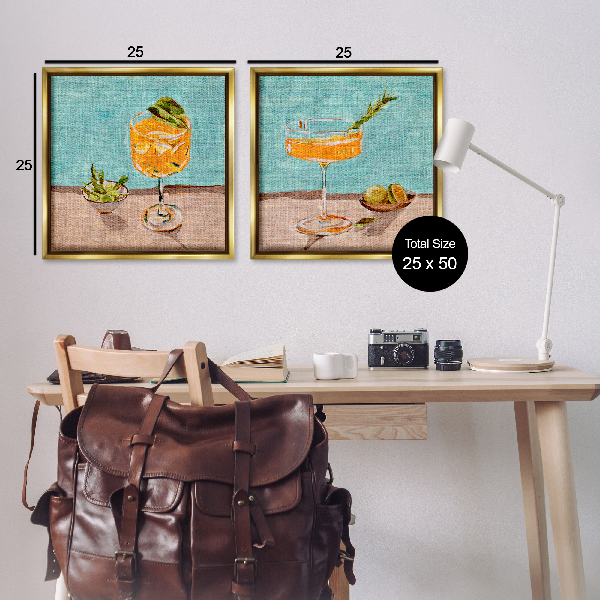 Stupell Industries Orange Cocktail Still Lifes Food & Beverage Painting Gold Floater Framed Canvas Art Print Wall Art, 25 x 25, Set of 2