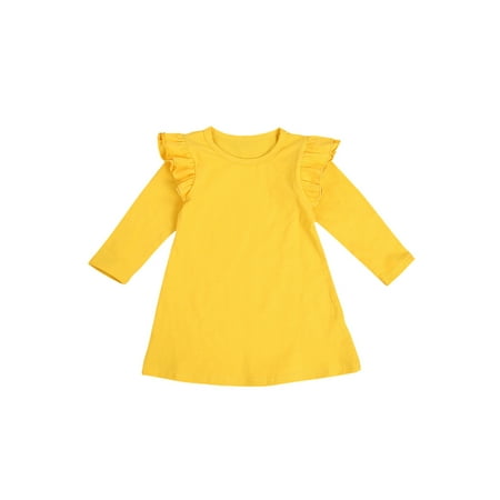 

Herdignity Baby Girls Long Sleeve Dress Ruffle Shoulder Dress Knee Length Sweater Dress