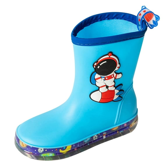Fozruso Girls Boys Non Kids Astronaut Print Rain Boots Child Shoes Unisex Children Boots Sizes 9 Little Kid(Blue)