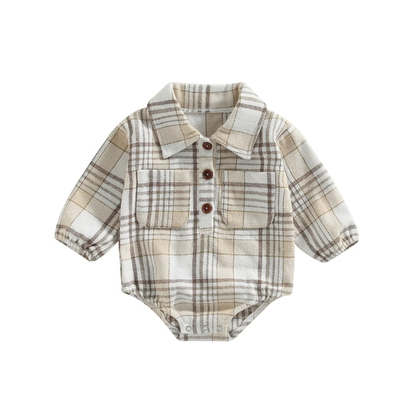 Baby Boy Plaid Shirt Romper 6M 12M 18M 24M Flannel Long Sleeve Oversized Tops Infant Button Down Fall Clothes