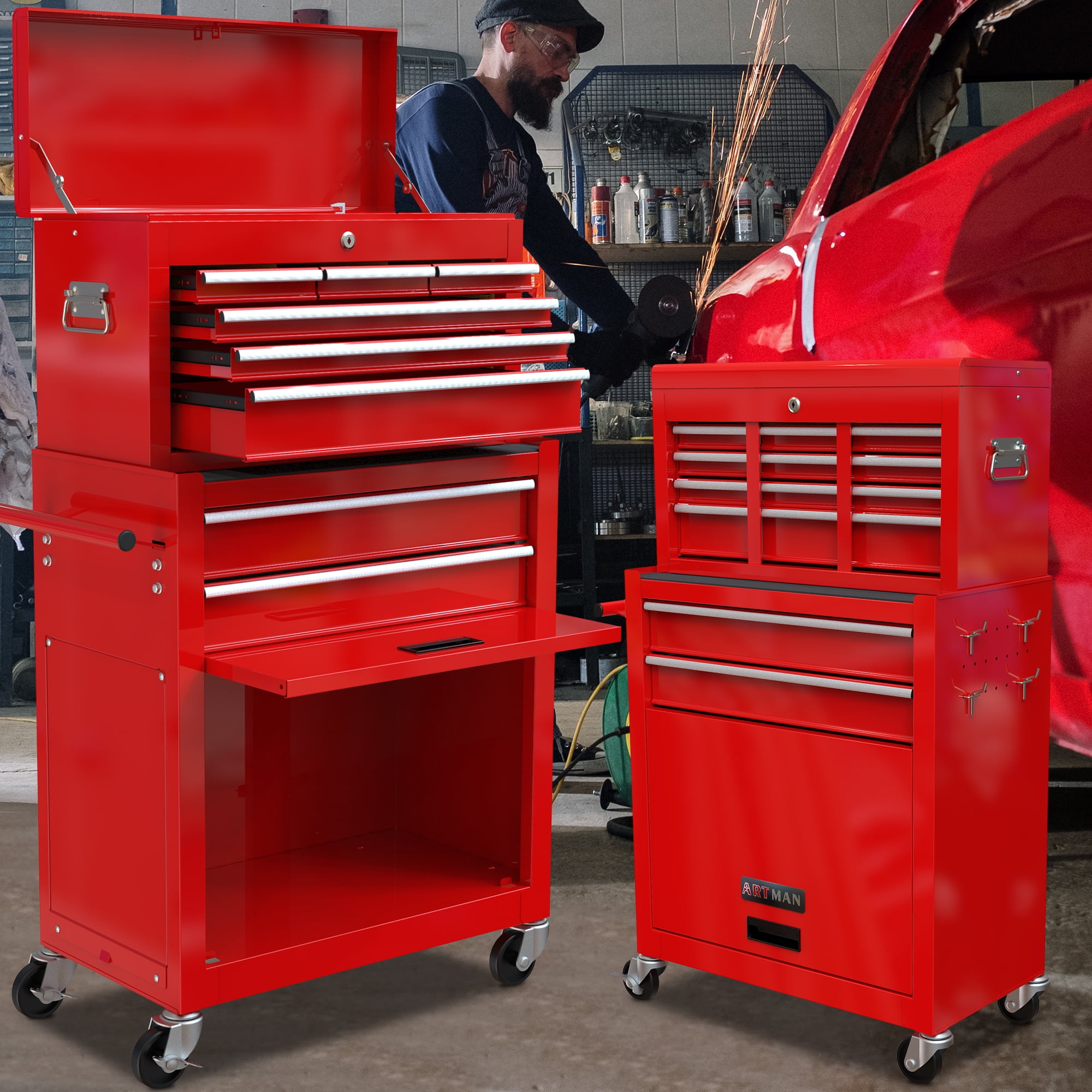 Rolling Tool Box with Wheels and 8 Drawers, High Capacity Rolling Tool