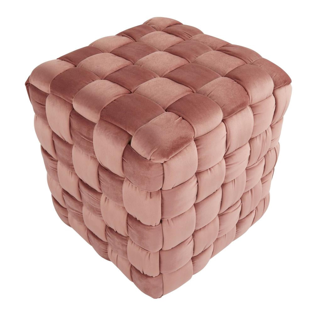 LumiSource Blush Pink Velvet Braided Square 16" Ottoman