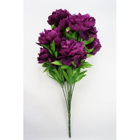 25 Inch Artificial Peony Silk Flower Bush 9 Heads Violet Our Artificial peony silk flower bush is 1:1 copy from the real one  very lifelike beautiful and high quality. It is perfect for your wedding arrangement. And it is a good idea to decorate your home or office  make you feel comfortable and work easy. Measurement: 25  tall peony bush Bush has 9 peony bunches (heads) Can be used as a single large bush  or separately into 9 single flower stems. Each peony flower is about 6  in diameter.