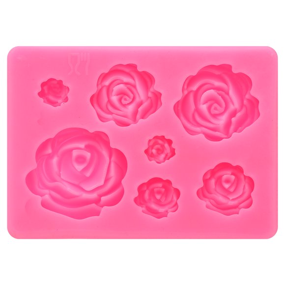 Unique Bargains Polymer Clay Mold, Clay Mold Fondant Mold 7 Roses Flower Mold Silicone for Crafts Air Dry DIY Cake, Pink