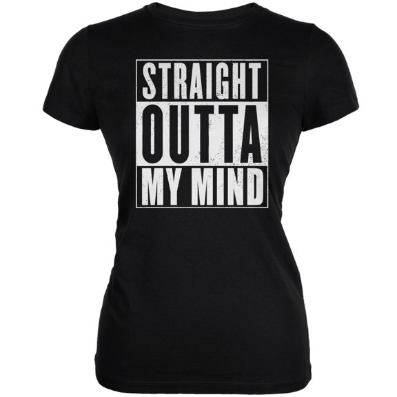 Straight Outta My Mind Funny Black Juniors Soft T-Shirt - Large