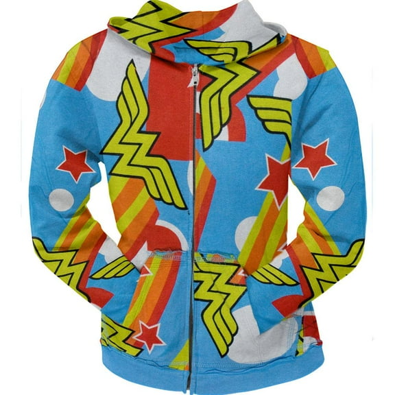Wonder Woman - All-Over Logo Juniors Zip Hoodie - Small