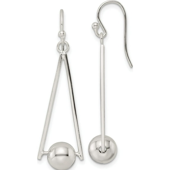 Sterling Silver Triangle With Ball Dangle Shepherd Hook Earrings (44.6 X 12.9) Made In India qe16093