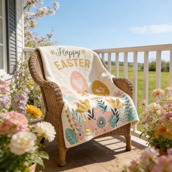 Vggrvlo Easter Blanket Easter Eggs Easter Throw Blanket for Couch Farmhouse Decor Indoor for Ki-ds Adults 32"x47"
