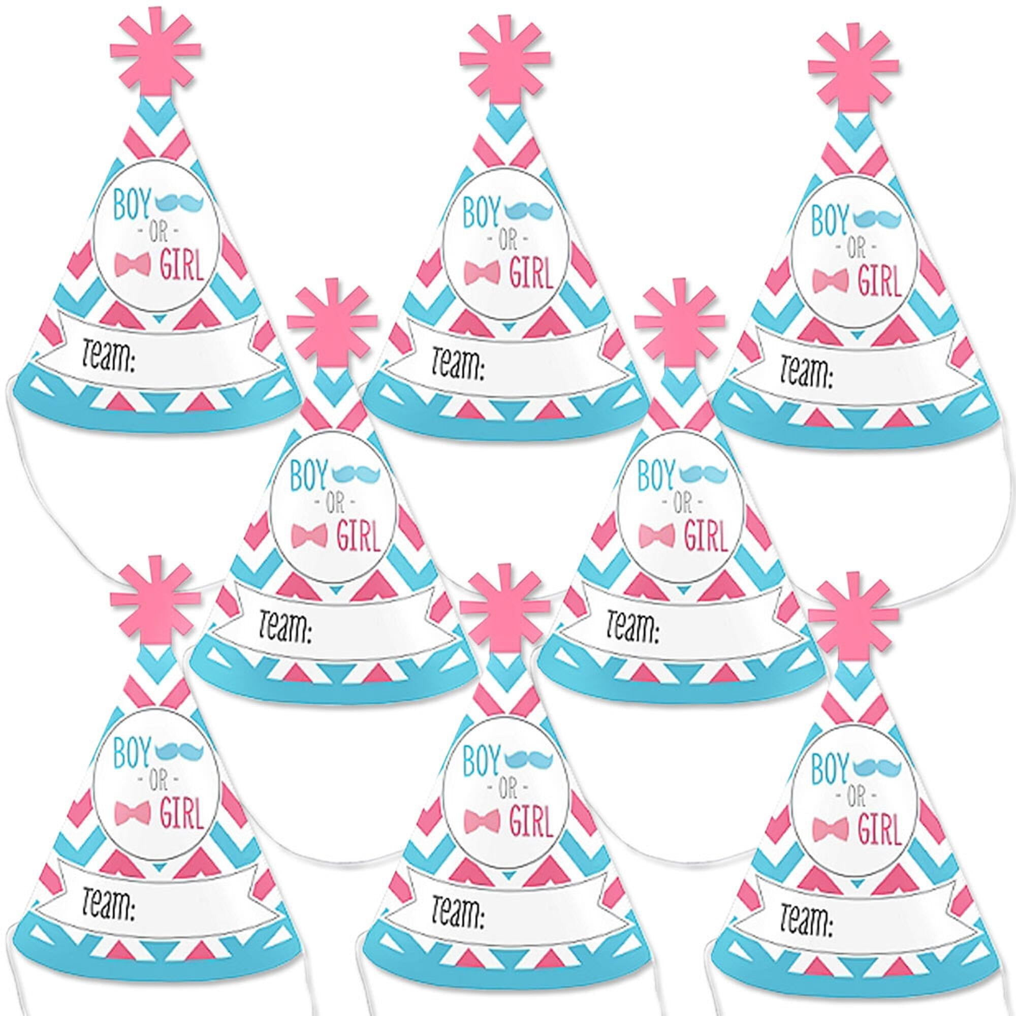 Big Dot of Happiness Chevron Gender Reveal - Mini Cone Gender Reveal Party Hats - Small Little Party Hats - Set of 8